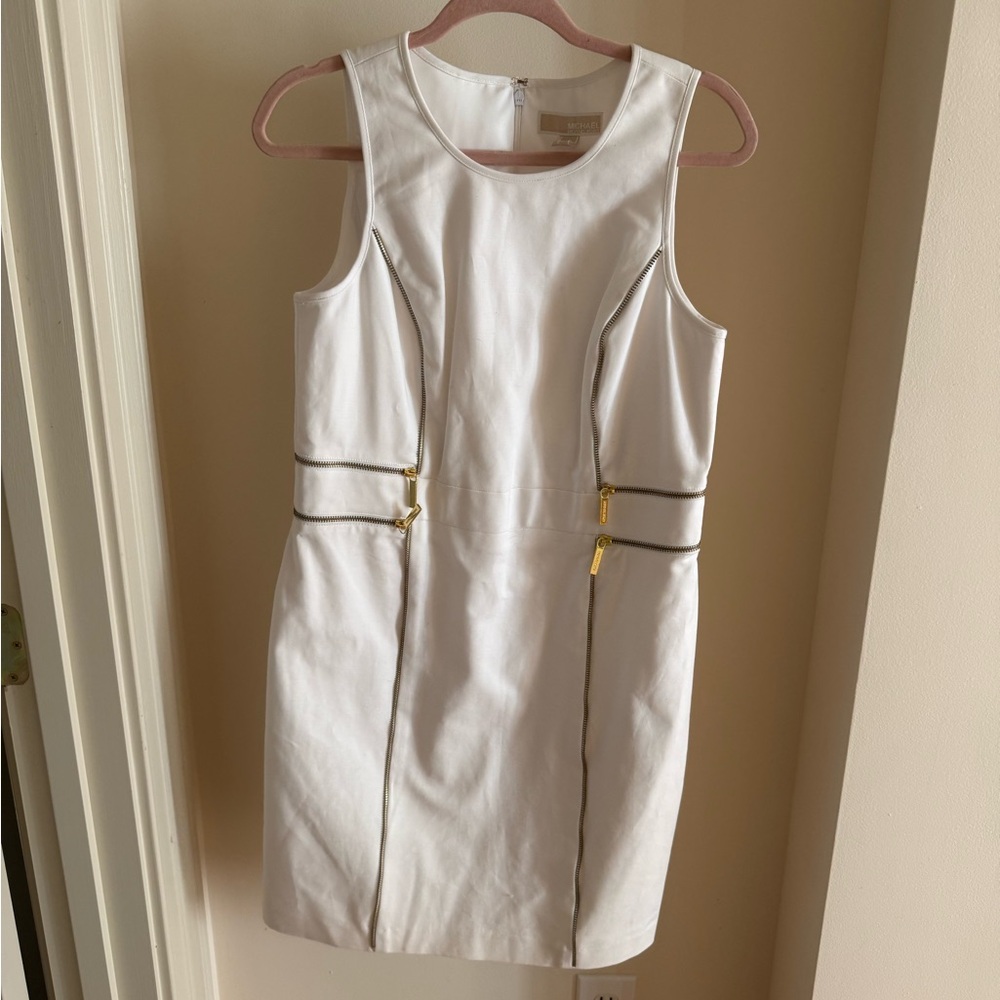 MICHAEL Michael Kors White Mini Dress with Gold Accents